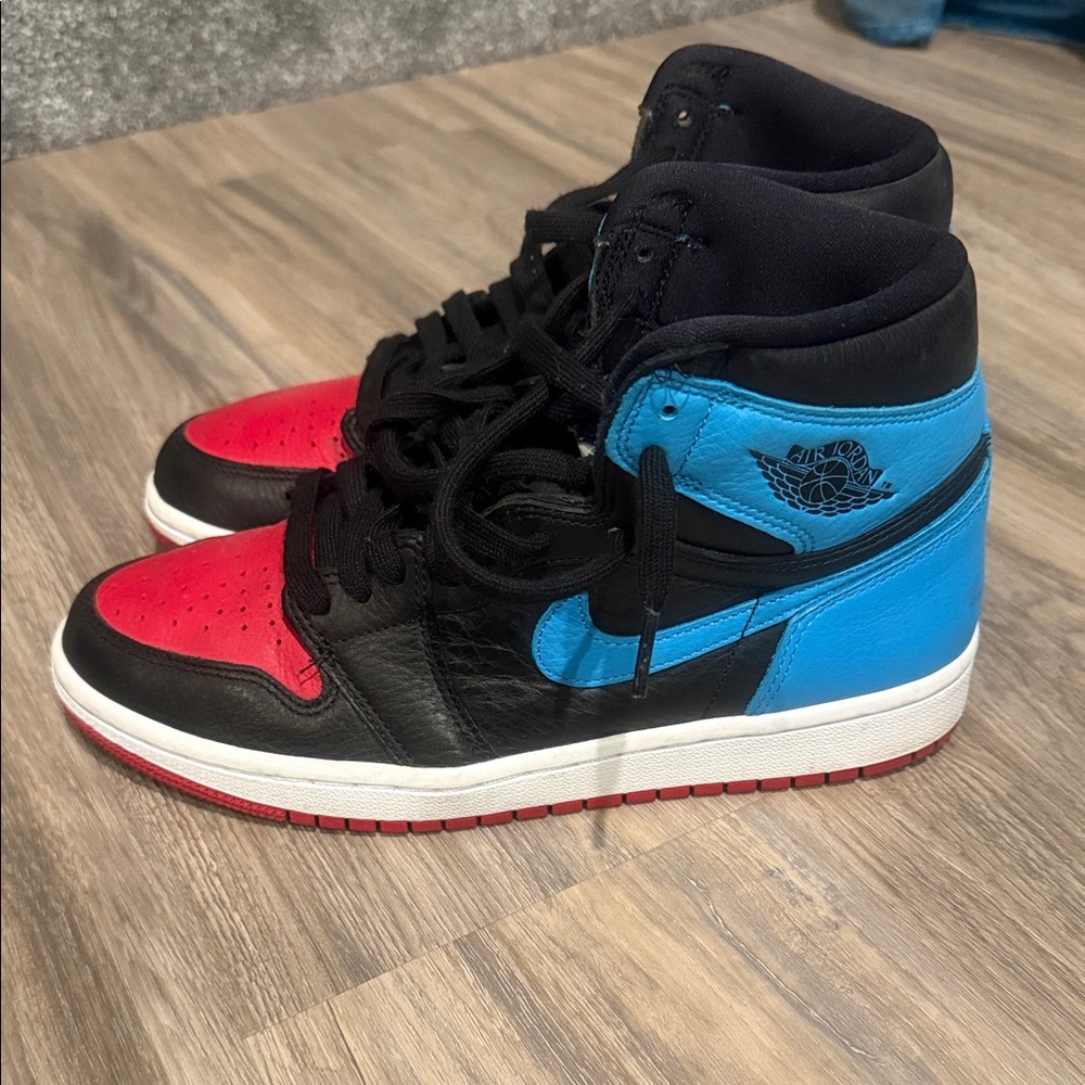 Jordan Black and Red High-Tops with Blue Accents